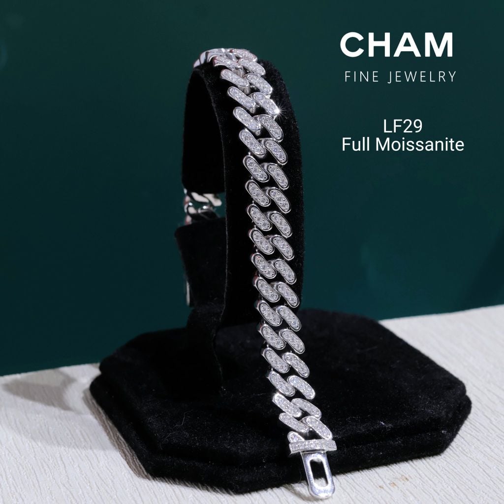 Lắc Tay LF29 CHAM JEWELRY, Lắc Tay Khoen Lật Full Moissanite Khóa Cao Cấp  (Barcode OCL02)
