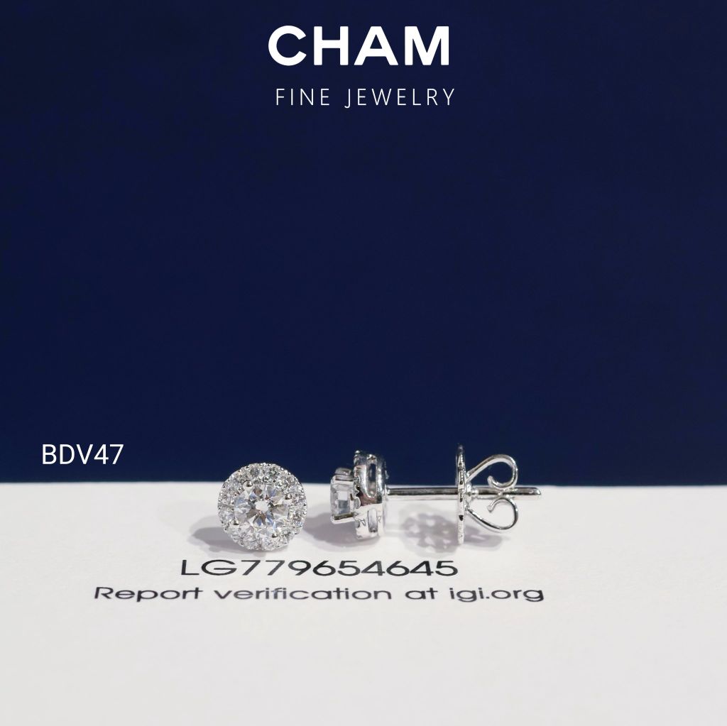 Hoa Tai BDV47 Vàng 10k Chủ 4.0mm Kim Cương Lab Grown Diamond (Barcode DBT2)