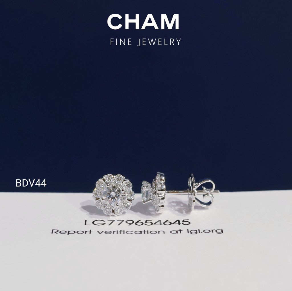 Hoa Tai BDV44 Vàng 10k Chủ 4.0mm Kim Cương Lab Grown Diamond (Barcode DBT5)