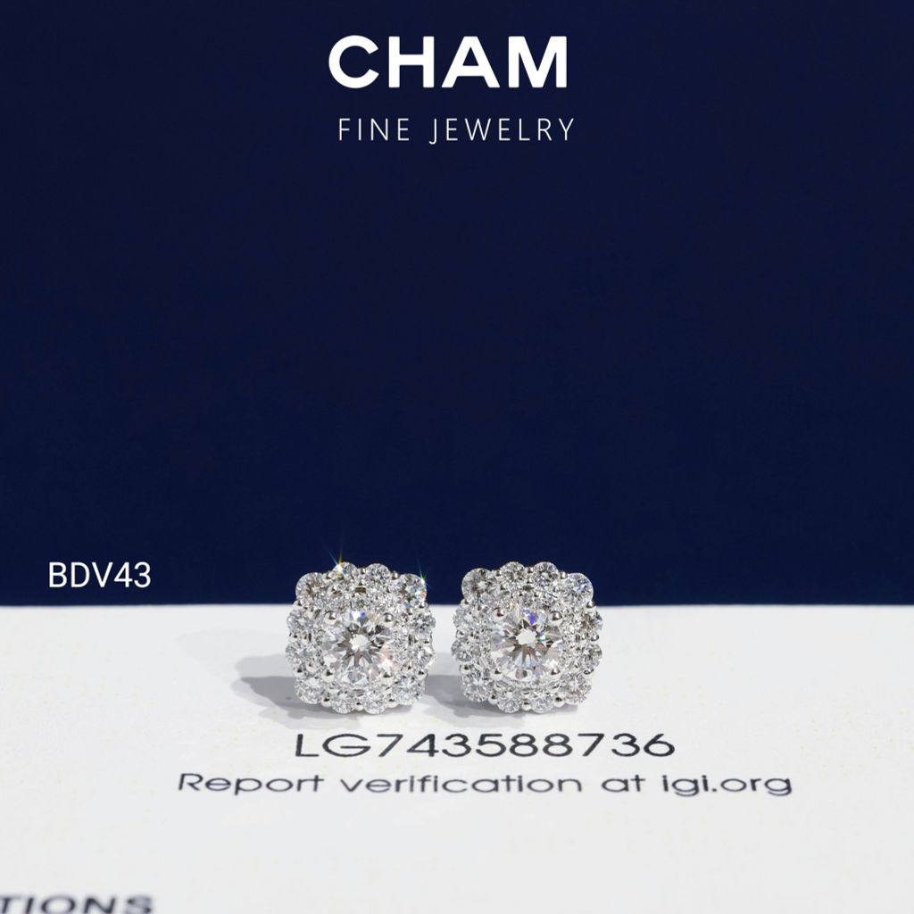 Hoa Tai BDV43 Vàng 10k Chủ 4.0mm Kim Cương Lab Grown Diamond (Barcode DBT1)