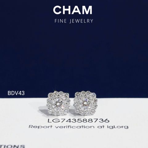 Hoa Tai BDV43 Vàng 10k Chủ 4.0mm Kim Cương Lab Grown Diamond (Barcode DBT1)