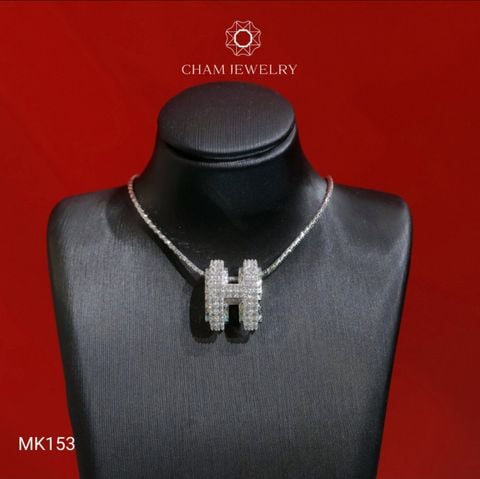 Mặt Dây Chuyền MK153 CHAM JEWELRY, Mặt Xỏ Chữ H Full Đá Tấm Bản 12.0mm (Barcode TMX421).