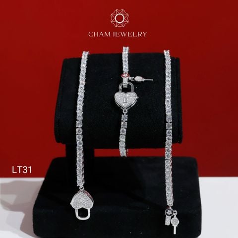 Lắc Tay CHAM JEWELRY LT31, Lắc Tay Full Đá 3.0mm Khóa Tim (Barcode CL7893)