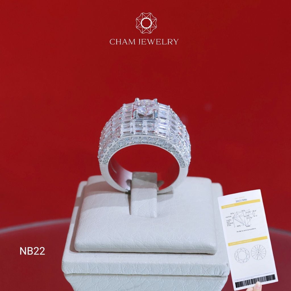 Nhẫn Nam NB22 CHAM JEWELRY, Full Moissanite Cao Cấp, Chủ 6.3mm (Barcode OCNA01)
