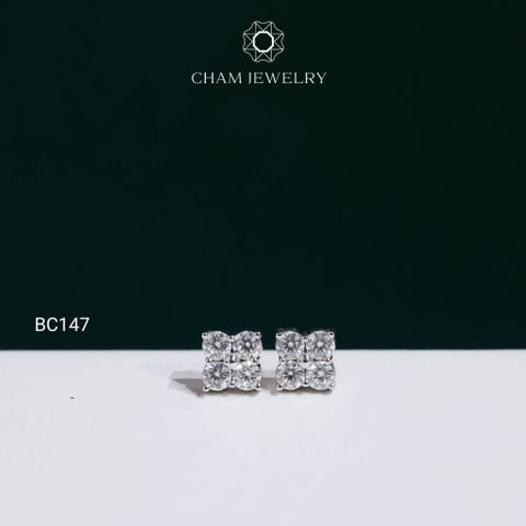 Hoa Tai  BC147 CHAM JEWELRY , Hoa Tai Hoa 4 Cánh 2.5mm Full Đá Moissanite (OCB80)