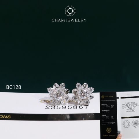 Hoa Tai BC128 CHAM JEWELRY , Hoa Tai Chủ 4.5mm Full Moissanite C&C (TVM181)