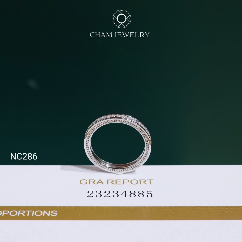 Nhẫn NC286 CHAM JEWELRY, Nhẫn Full Đá Moissanite Bản 2.5mm(Barcode OCNN82)