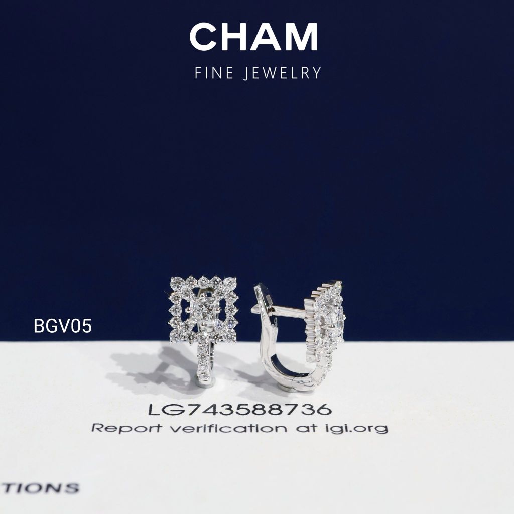 Hoa Tai BGV05 Vàng 10k Chủ 4.0mm Kim Cương Lab Grown Diamond