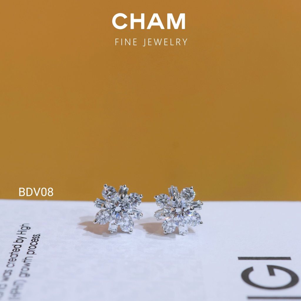 Hoa Tai BDV08 Chủ 4.5mm (Không Giấy) Vàng 10k Kim Cương Lab Grown Diamond