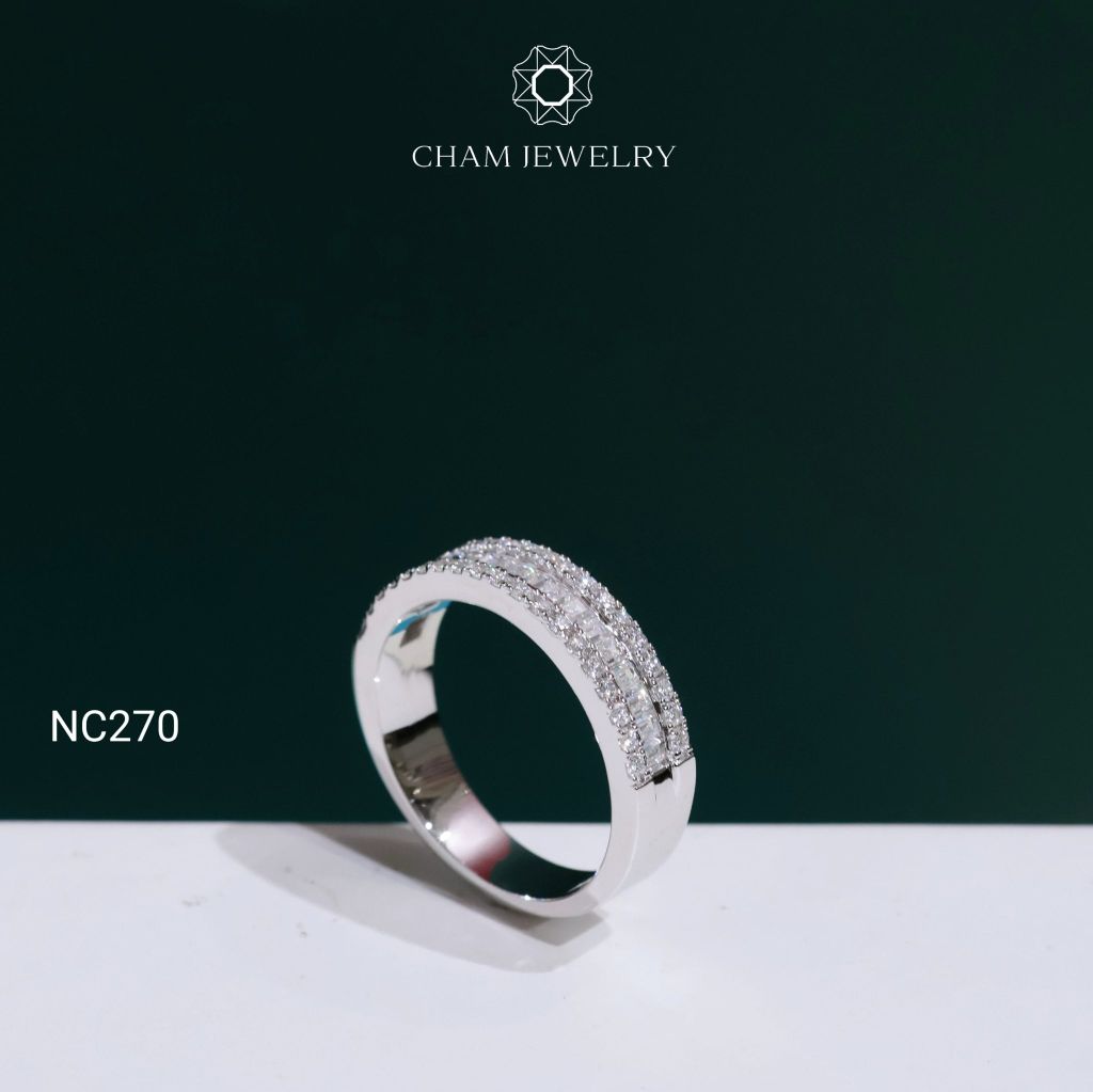 Nhẫn NC270 CHAM JEWELRY, Nhẫn Full Đá Moissanite C&C Bản 5.0mm (Barcode OCNN123)