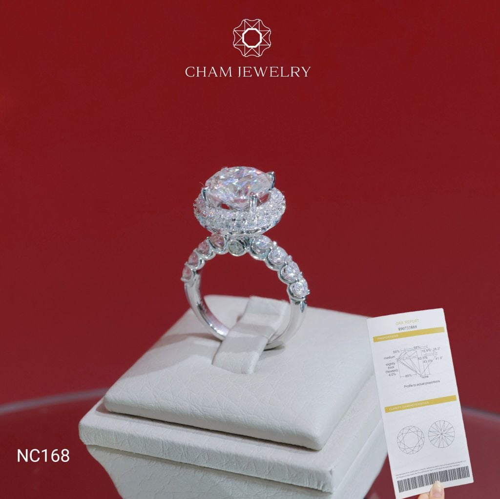 Nhẫn NC168 CHAM JEWELRY, Full Đá Moissanite, Chủ 10.0mm (Barcode OCNN09)
