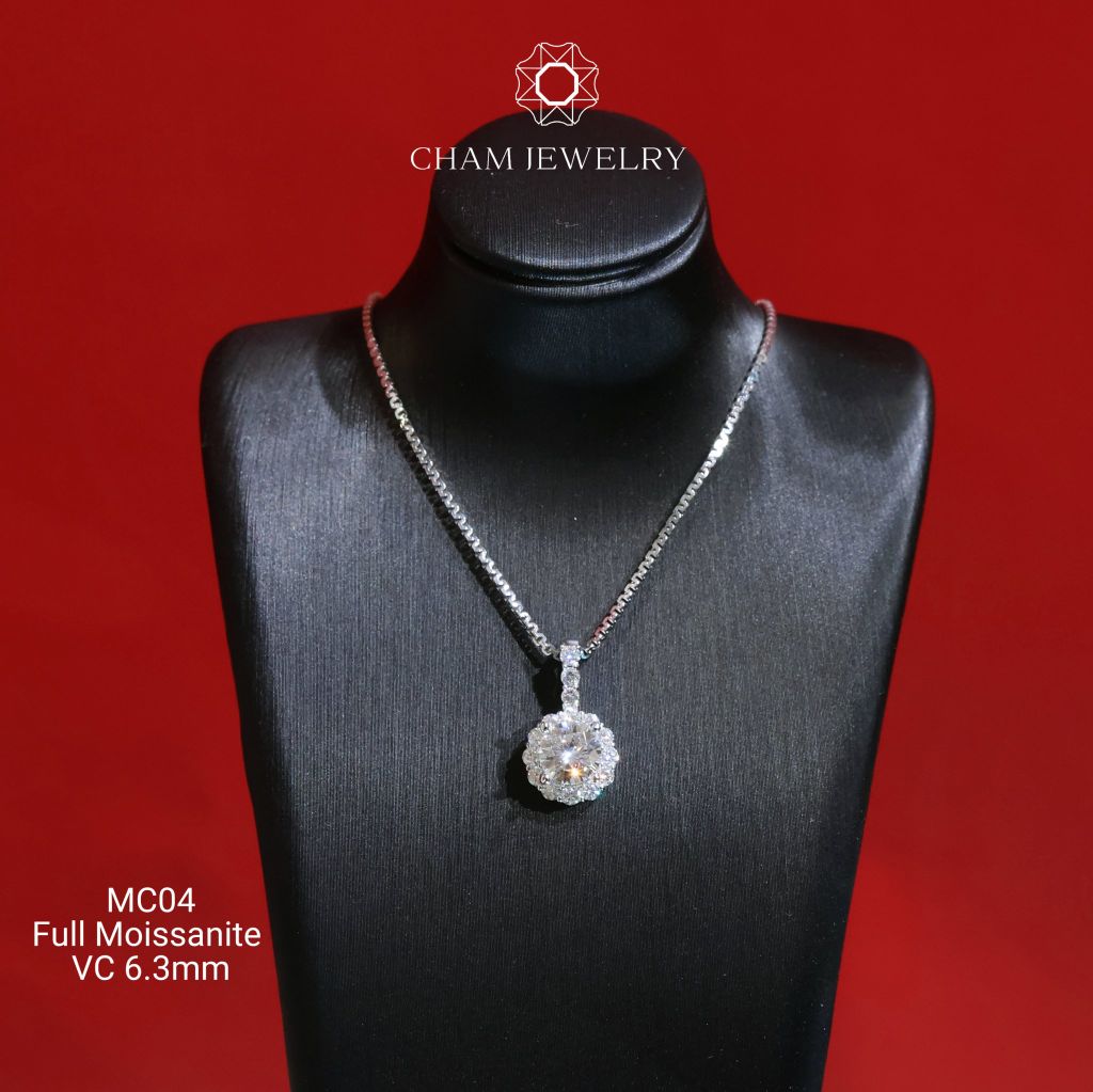 Mặt Dây Chuyền MC04 CHAM JEWELRY , Chủ 6.3mm Full Moissanite Cao Cấp (Barcode OM43).