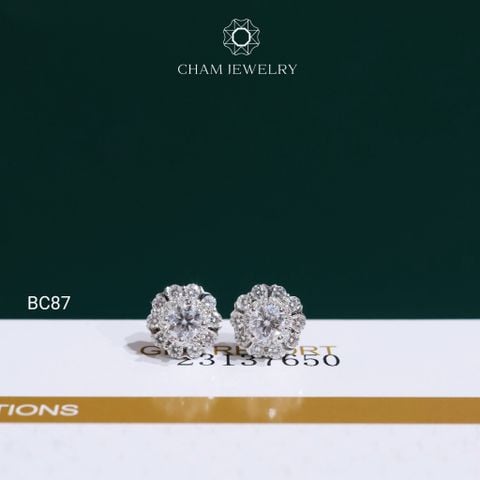 Hoa Tai BC87 CHAM JEWELRY, Hoa Tai Full Moissanite Chủ 4.0mm (Barcode OCB12)
