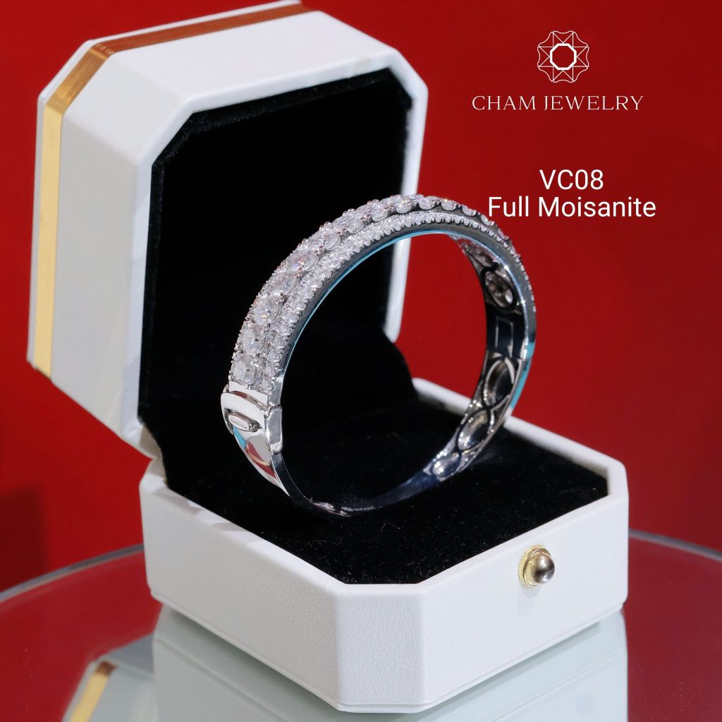 Vòng Tay VC08 CHAM JEWELRY, Vòng Full Moissanite Bản 10.0mm (Barcode OCV01).