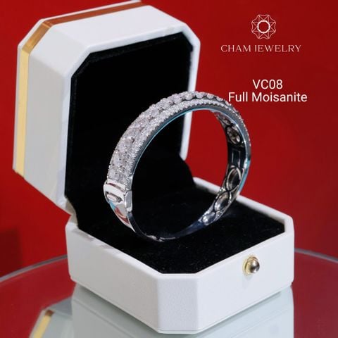 Vòng Tay VC08 CHAM JEWELRY, Vòng Full Moissanite Bản 10.0mm (Barcode OCV01).