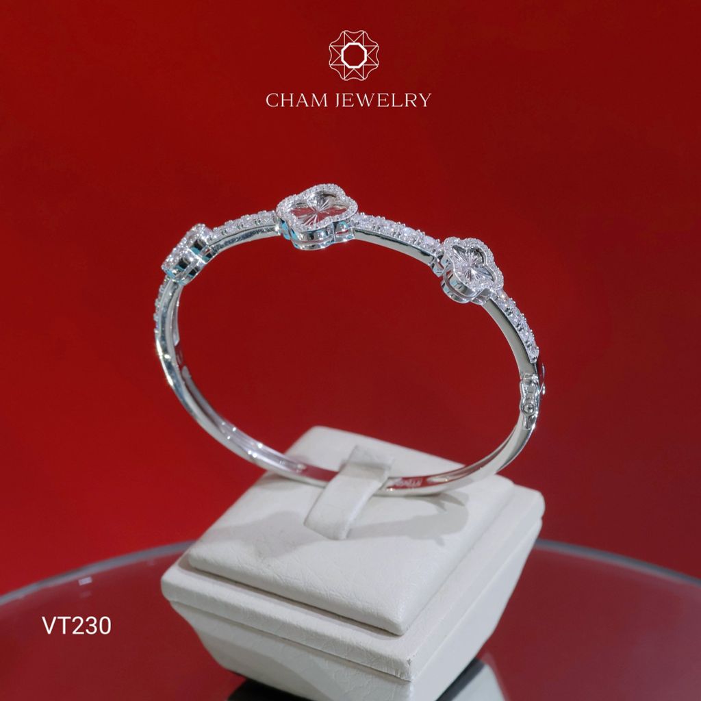 Vòng Tay VT230 CHAM JEWELRY, Vòng Nửa Hàng Cỏ 4 Lá 8.0mm (Barcode TV198).