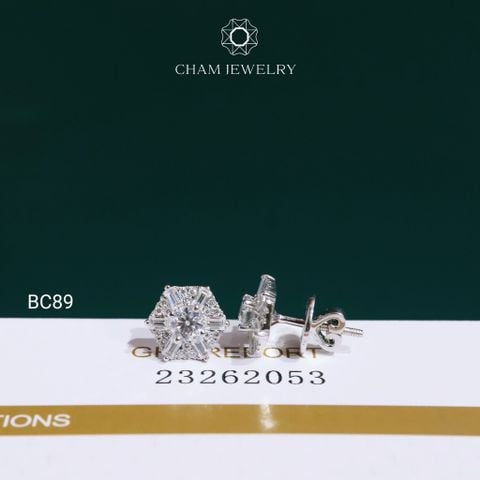 Hoa Tai BC89 CHAM JEWELRY, Hoa Tai Full Moissanite Chủ 4.0mm (Barcode OCB09)