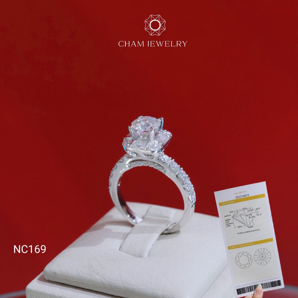Nhẫn NC169 CHAM JEWELRY, Full Đá Moissanite, Chủ 6.3mm (Barcode OCNN10)