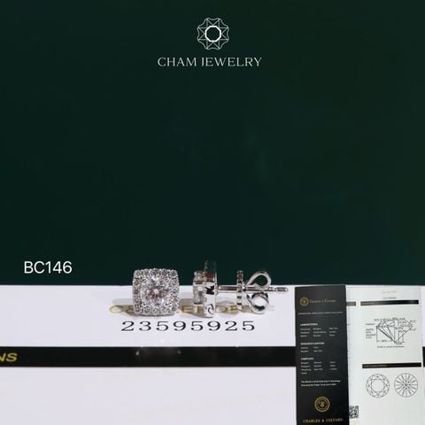 Hoa Tai CHAM JEWELRY BC146, Hoa Tai Chủ 4.5mm Full Moissanite C&C ( OCB77 )