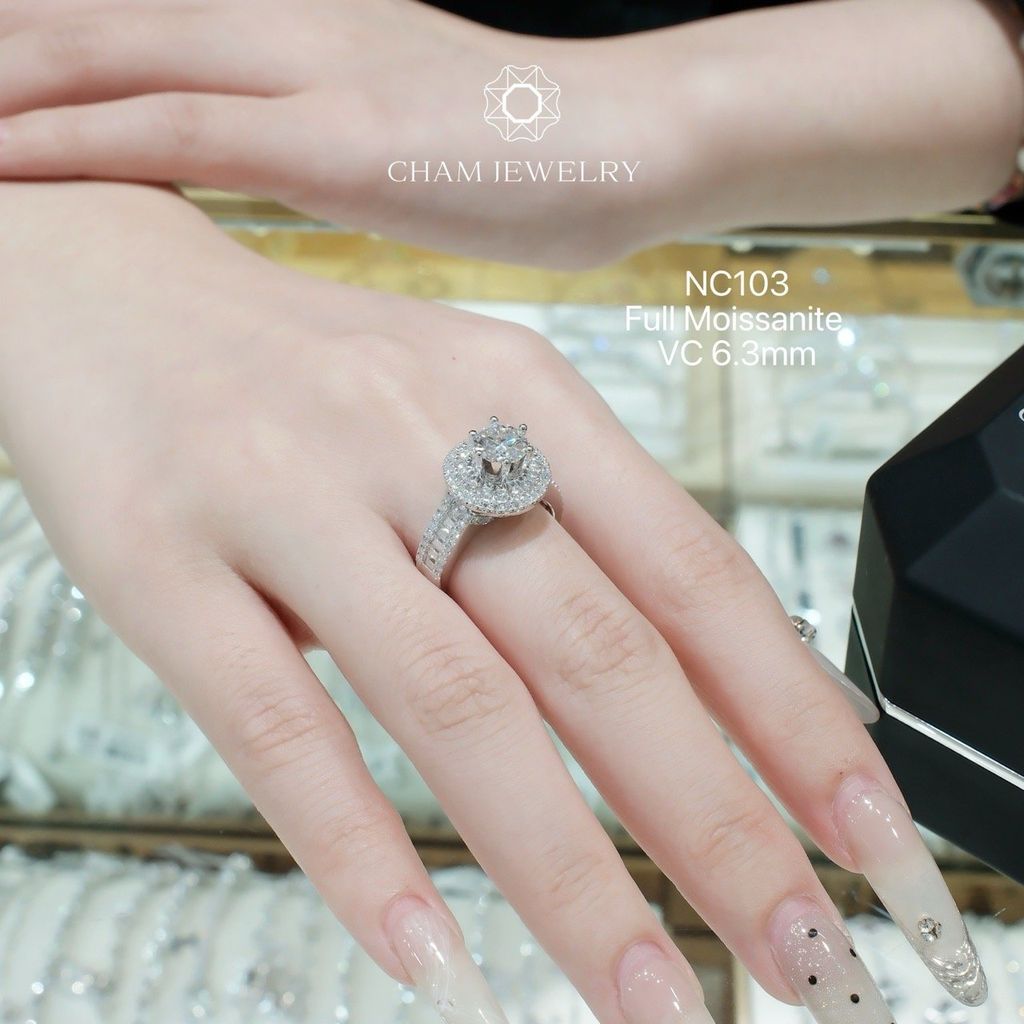 Nhẫn NC103 CHAM JEWELRY, Full Đá Moissanite, Chủ 6.3mm (Barcode ONNU18)