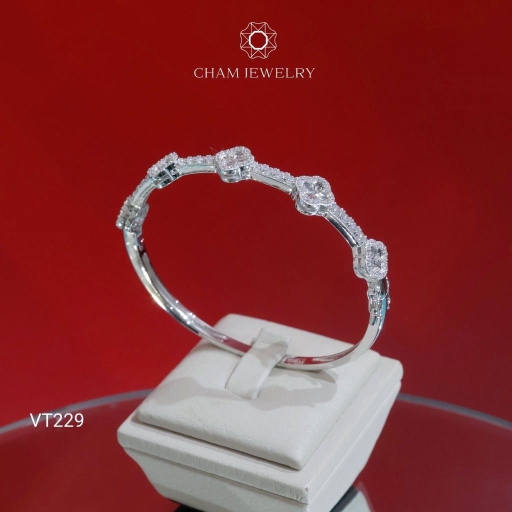 Vòng Tay VT229 CHAM JEWELRY, Vòng Nửa Hàng Cỏ 4 Lá 7.5mm (Barcode TV206).