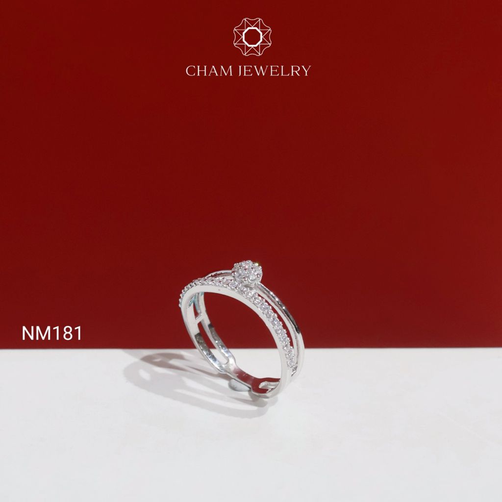 Nhẫn NM181 CHAM JEWELRY, Nhẫn Kiểu 2 Hàng Hoa (Barcode TNT970).