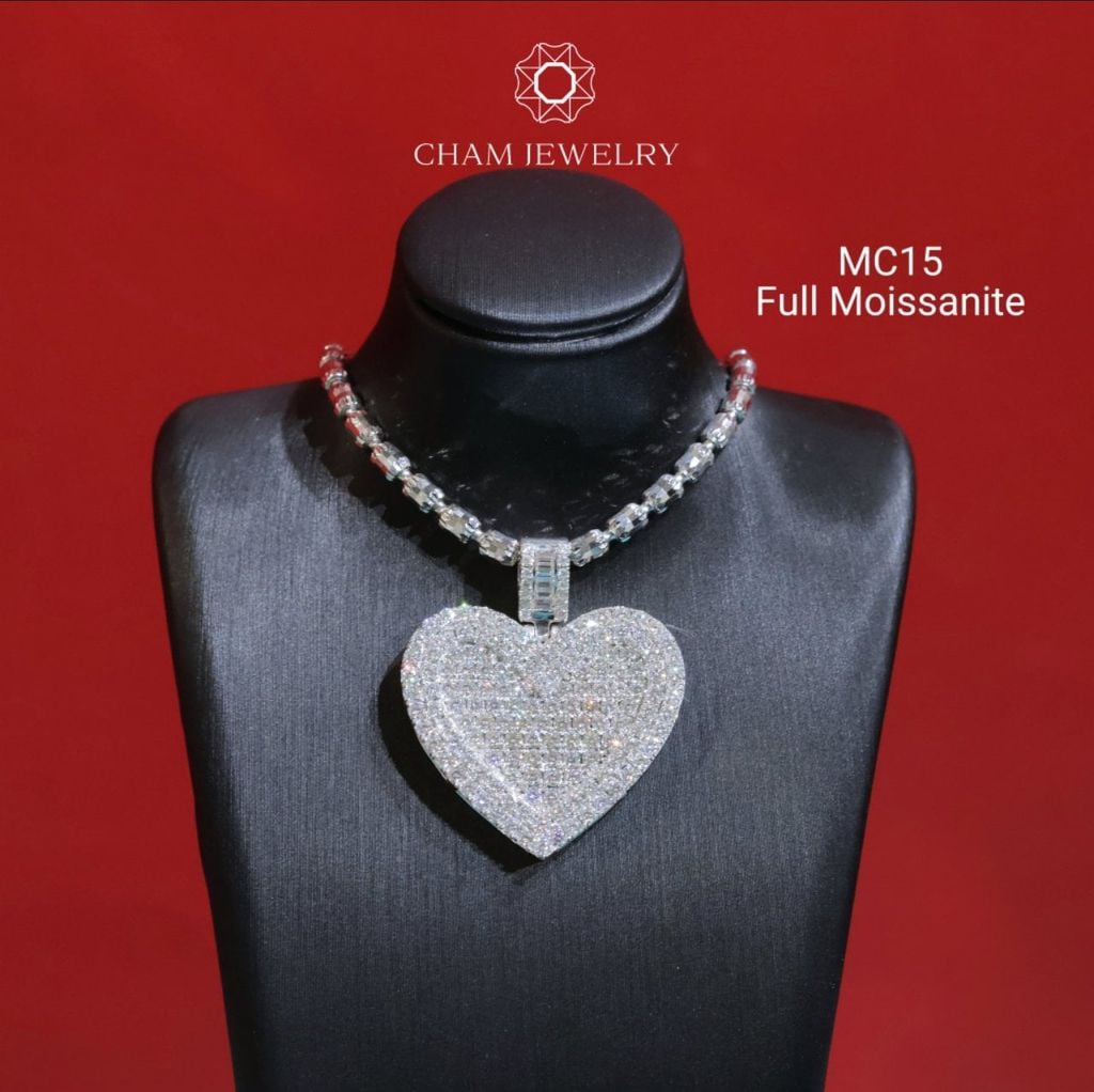 Mặt Dây Chuyền MC15 CHAM JEWELRY , Full Moissanite Cao Cấp, Mặt Trái Tim (Barcode OPM01).