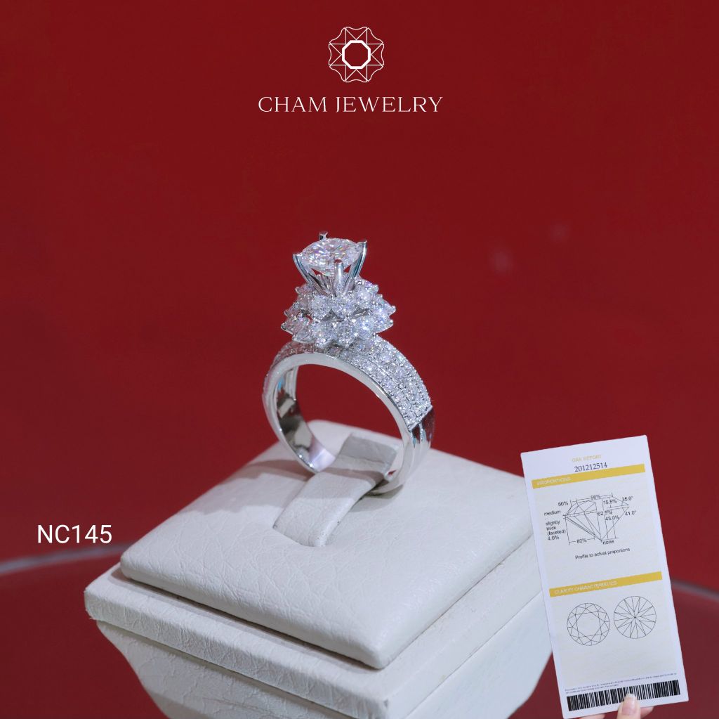 Nhẫn NC145 CHAM JEWELRY, Full Đá Moissanite Chủ 6.3mm (Barcode ONNU144).
