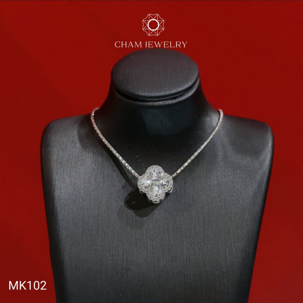 Mặt Dây Chuyền MK102 CHAM JEWELRY, Mặt Cỏ 4 Lá Trắng (Barcode TCH1026).
