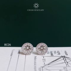 Hoa Tai CHAM JEWELRY BC26, Full Moissanite Chủ 6.3mm (Barcode OB54)
