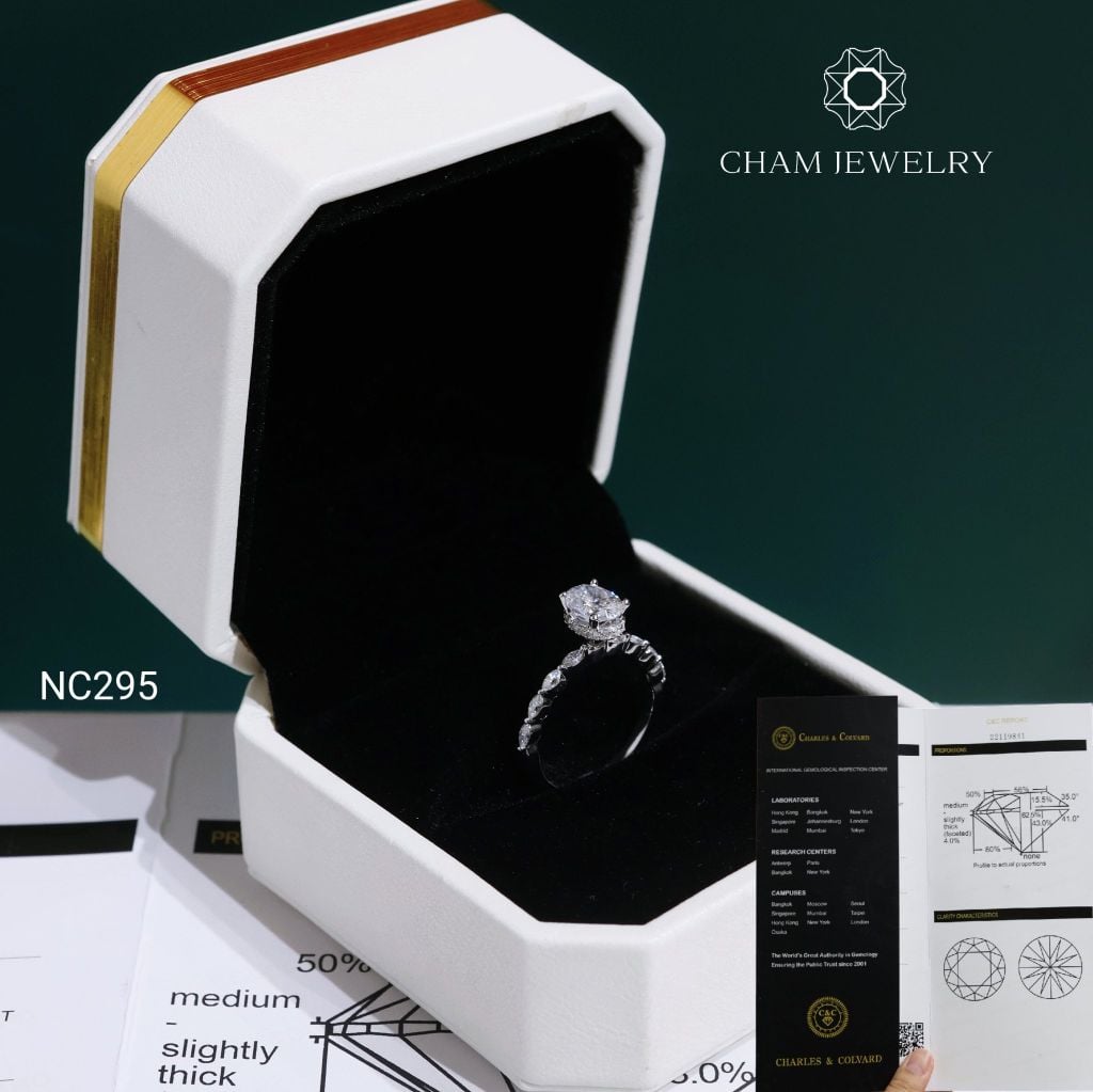 Nhẫn NC295 CHAM JEWELRY, Đá Moissanite C&C Chủ Oval 7x5mm (Barcode ONNU108)