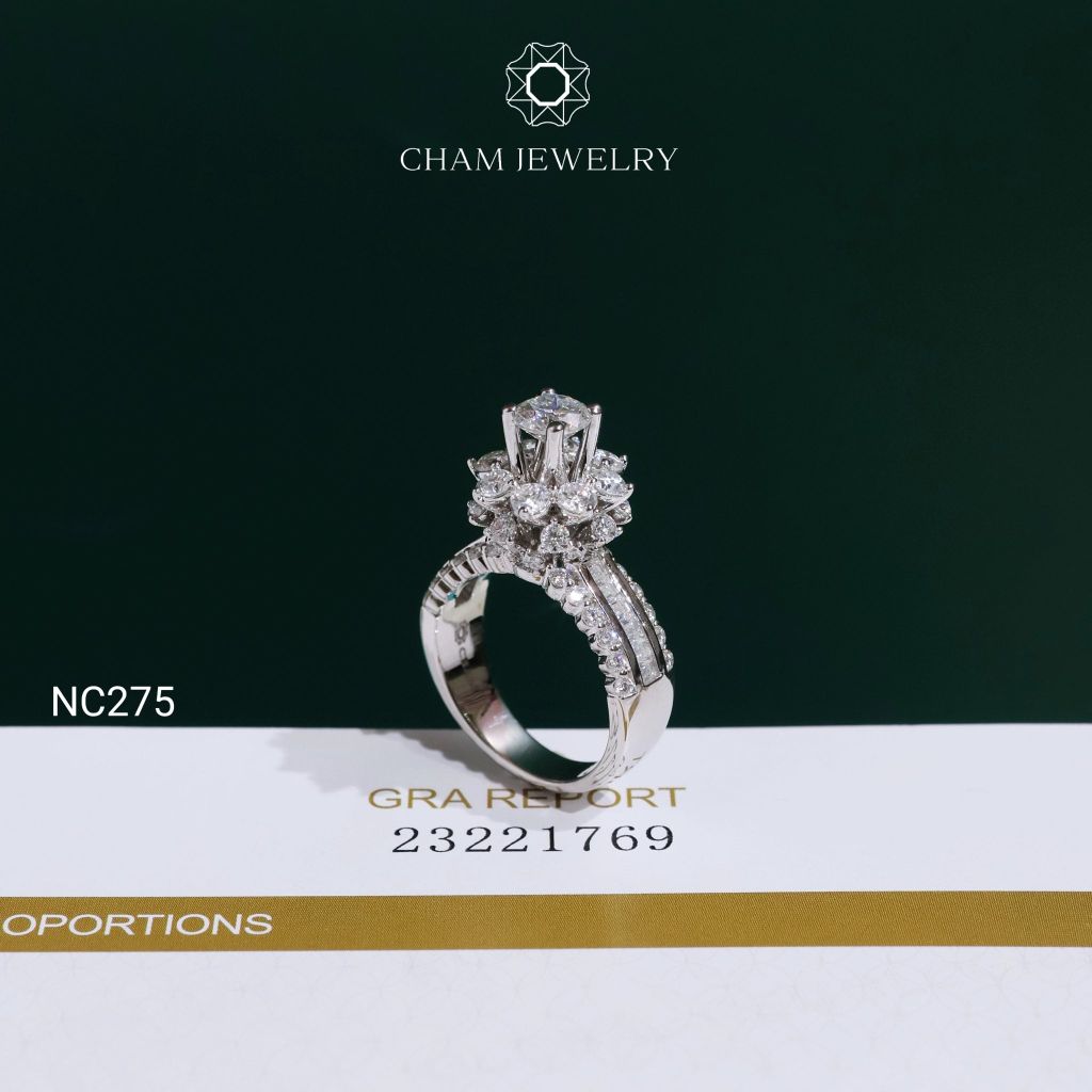Nhẫn NC275 CHAM JEWELRY, Nhẫn Full Đá Moissanite Chủ 5.4mm(Barcode OCNN77)