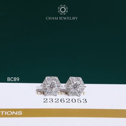 Hoa Tai BC89 CHAM JEWELRY, Hoa Tai Full Moissanite Chủ 4.0mm (Barcode OCB09)