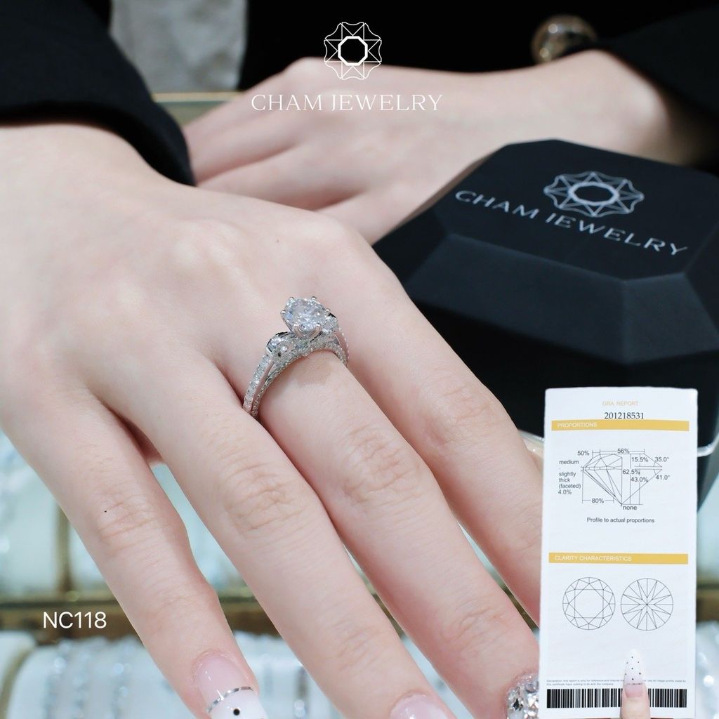 Nhẫn NC118 CHAM JEWELRY, Full Đá Moissanite, Chủ 6.3mm (Barcode ONNU197)