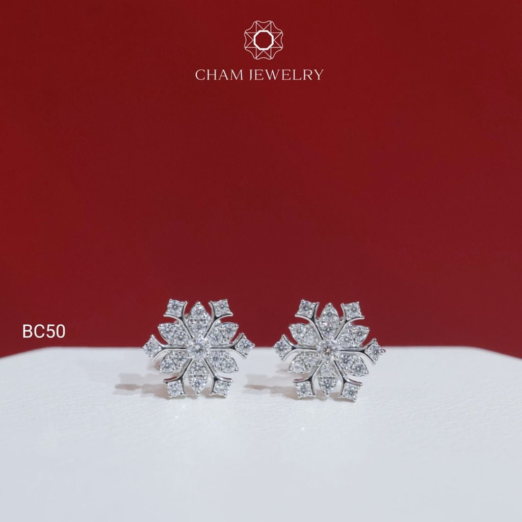 Hoa Tai CHAM JEWELRY BC50, Full Moissanite  (Barcode OHB02)