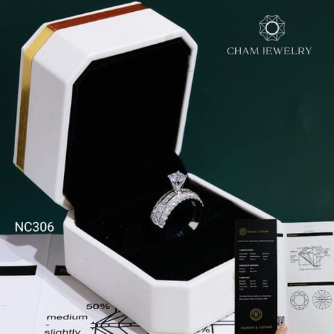 Nhẫn NC306 CHAM JEWELRY, Đá Moissanite C&C Chủ 5.4mm (Barcode OCNN135)