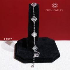 Lắc Tay LT317 CHAM JEWELRY, Lắc Cỏ 4 Lá Trắng Chạm Máy Bảng 8.0mm (Barcode TLT1292-KLVM08).