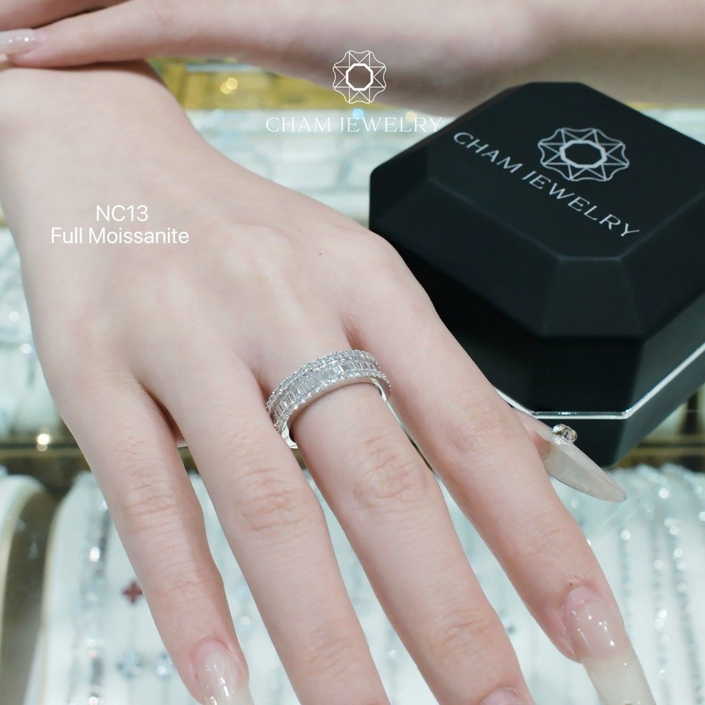 Nhẫn NC13 CHAM JEWELRY, Full Moissanite Bản 6.0mm (Barcode OHN01)