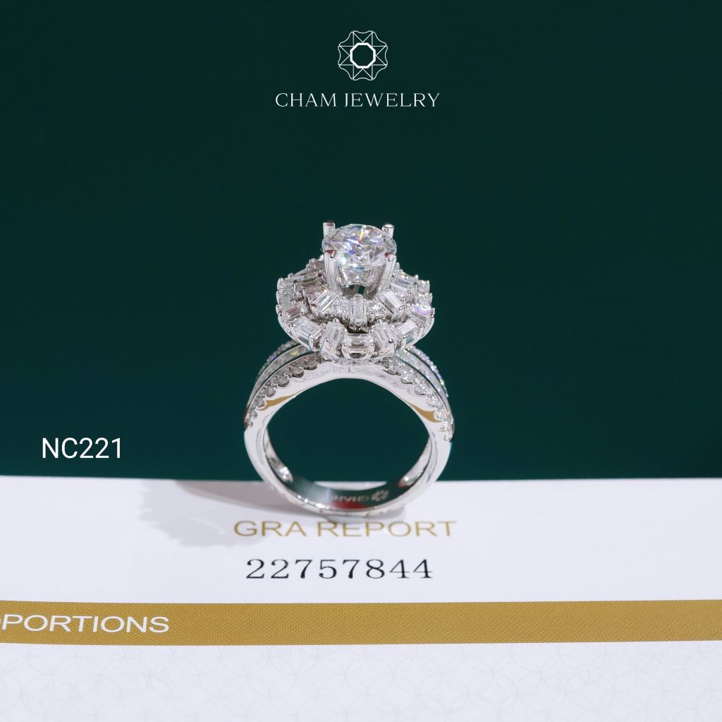 Nhẫn NC221 CHAM JEWELRY, Nhẫn Full Đá Moissanite Chủ 7.2mm (Barcode OCNN55)