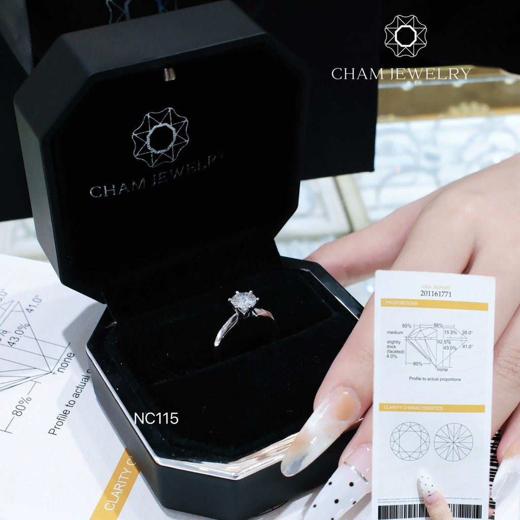 Nhẫn NC115 CHAM JEWELRY, Full Đá Moissanite, Chủ 6.3mm (Barcode ONNU199)