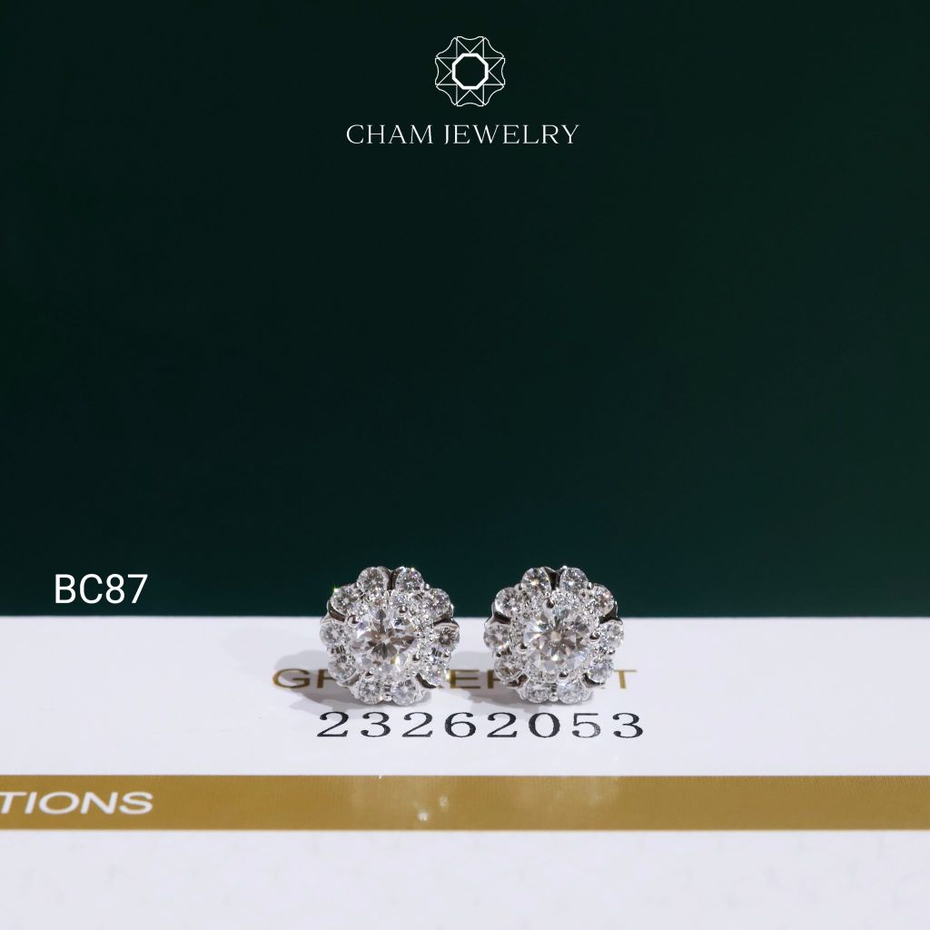 Hoa Tai BC87 CHAM JEWELRY, Hoa Tai Full Moissanite Chủ 4.0mm (Barcode OCB12)