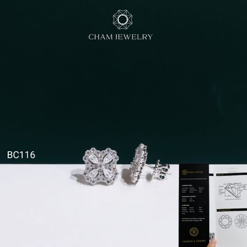 Hoa Tai BC116 CHAM JEWELRY, Hoa Tai Cỏ 4 Lá Full Moissanite C&C ( OCB48 )