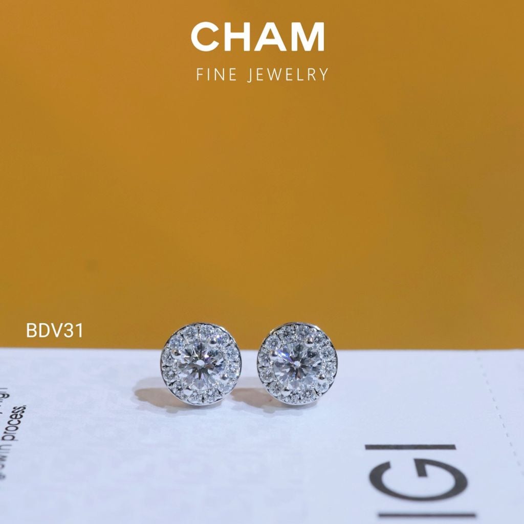 Hoa Tai BDV31 Vàng 10k Chủ 4.5mm Kim Cương Lab Grown Diamond