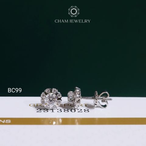 Hoa Tai BC99 CHAM JEWELRY, Hoa Tai Full Moissanite Chủ 4.5mm (Barcode OCB26)