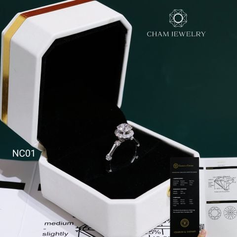 Nhẫn CHAM JEWELRY NC01, Đá Moissanite C&C Cao Cấp Chủ 6.3mm (Barcode TVM20).