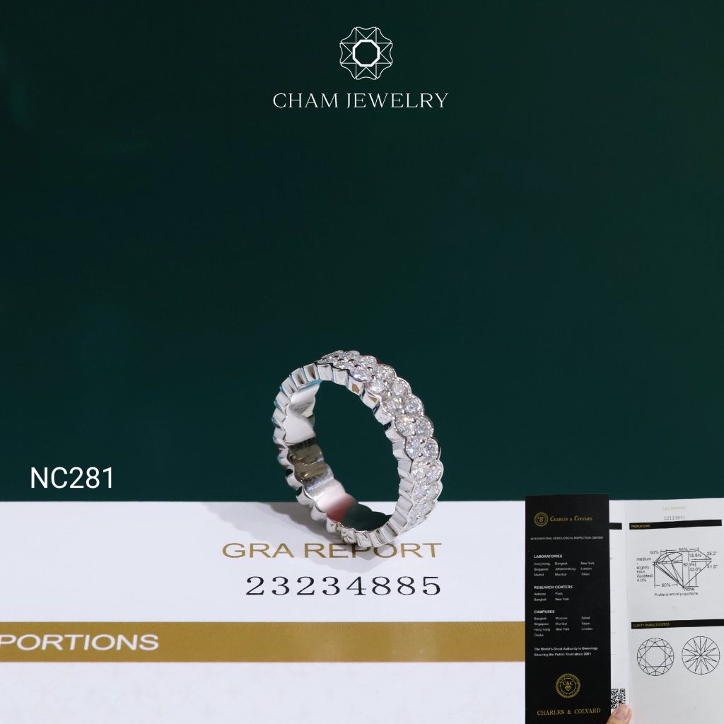 Nhẫn NC281 CHAM JEWELRY, Nhẫn Kiểu Full Đá Moissanite C&C Bản 5.0mm (Barcode OHN19)