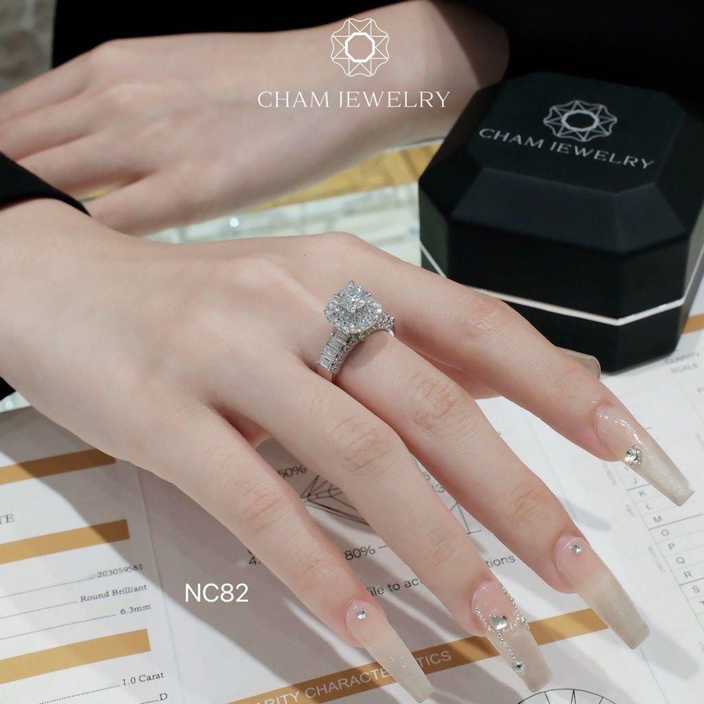 Nhẫn NC82 CHAM JEWELRY, Full Moissanite Chủ 6.3mm (Barcode ONNU113)