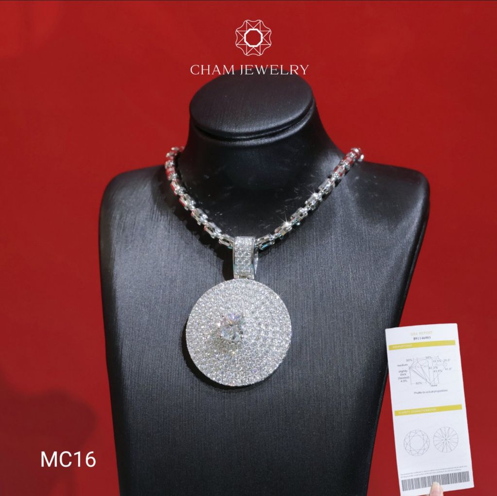 Mặt Dây Chuyền MC16 CHAM JEWELRY , Full Moissanite Cao Cấp, Chủ 6.0mm (Barcode OPM02).