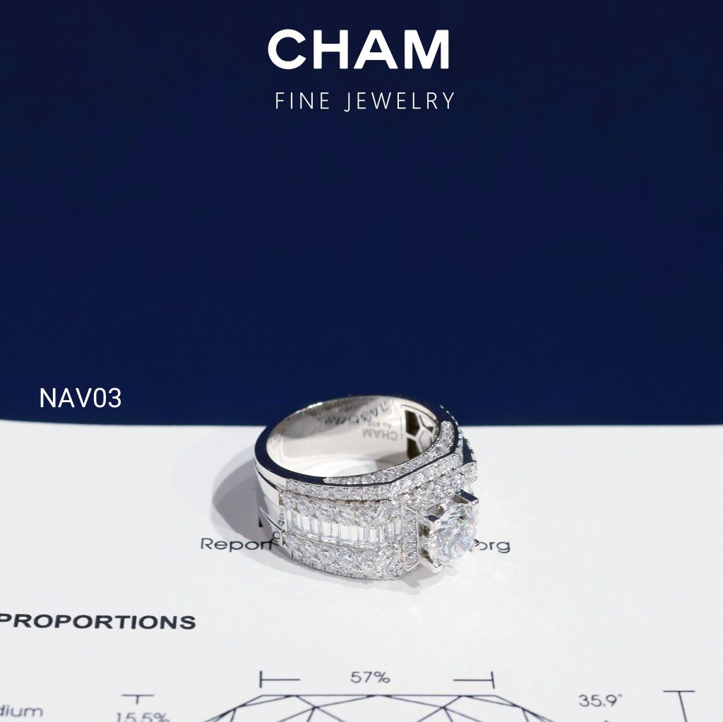 Nhẫn Nam NAV03 Chủ 6.8mm Vàng 10k Kim cương Lab-grown