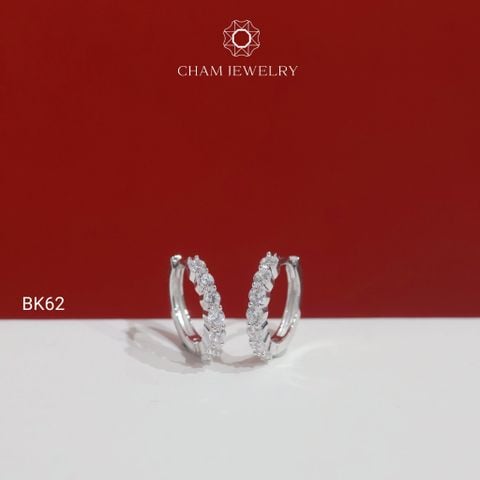 Hoa Tai BK62 CHAM JEWELRY, Hoa Tai Khoen Tròn Nửa Hàng Đá 2.0mm (Barcode TBK377).